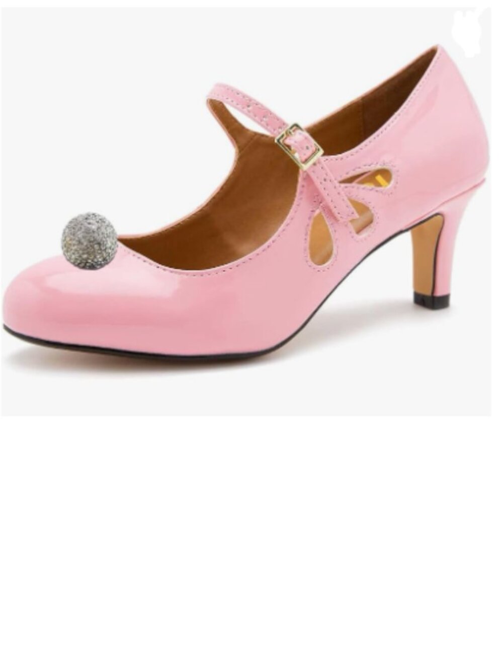 FYS Pink Round Toe Mary Jane Vintage Ankle Strap Kitten Heels Rhinestone Pump